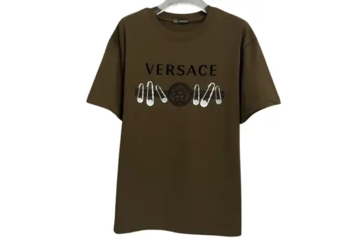 Versace Military Green Logo Embellished Crewneck T Shirt