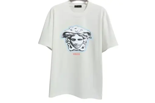 Versace Crewneck White T Shirt Medusa Head Monogram Printed On The Chest