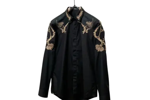 Versace Full Sleeve Shirt Black With Gold Shade Design