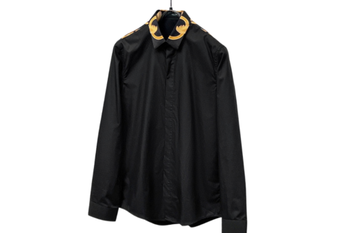 Versace Full Sleeve Shirt Black With Designed Gold Collar M1