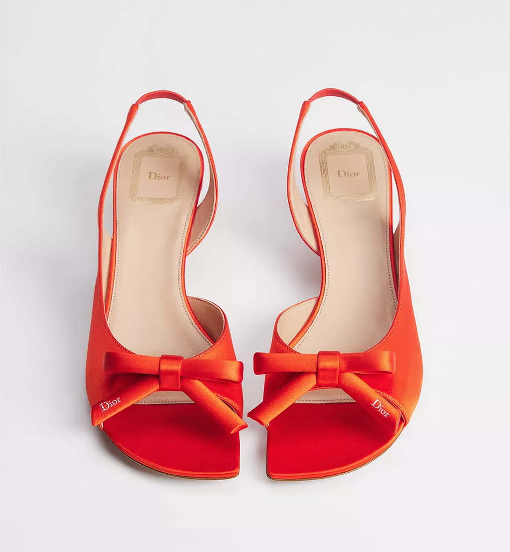Bow Heeled Slingback Sandal Coral Red Satin 2026 | Drip Kickz Bow Heeled Slingback Sandal Coral Red Satin - Image 2