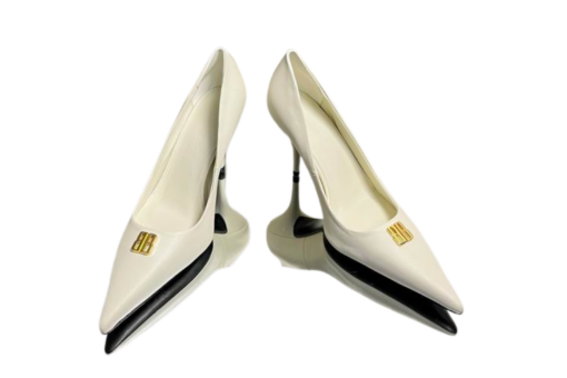 Balenciaga Avenue Bb Editor Pumps White Leather Gold-Tone - 36