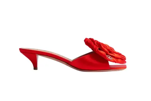 Aurore Heeled Sandal Coral Red Satin
