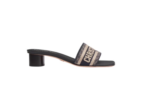 Dway Heeled Slide Deep Blue Embroidered Cotton