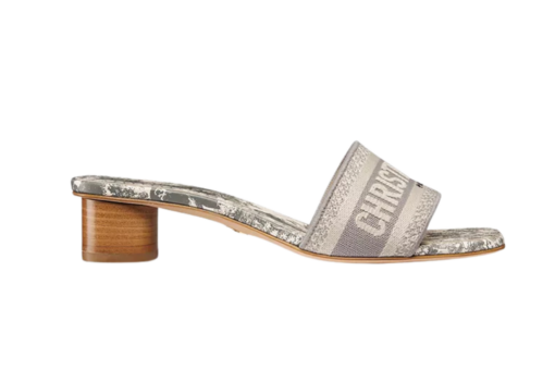 Dway Heeled Slide Gray Embroidered Cotton
