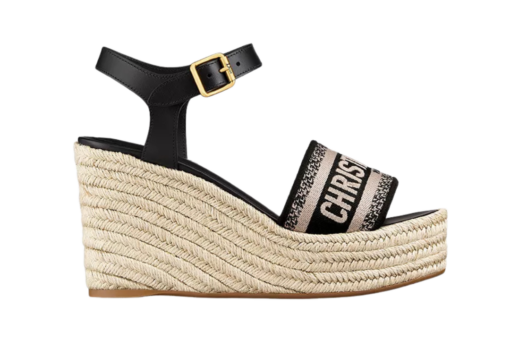 Platform Sandal Cotton Embroidered Black