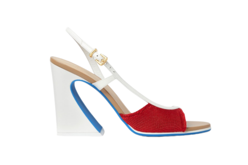 Fendi Arco White Leather High-Heeled Sandals Red