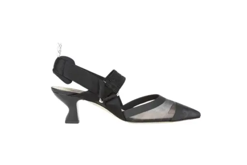 Fendi Colibrì Black Leather Mesh Slingbacks Medium Heel
