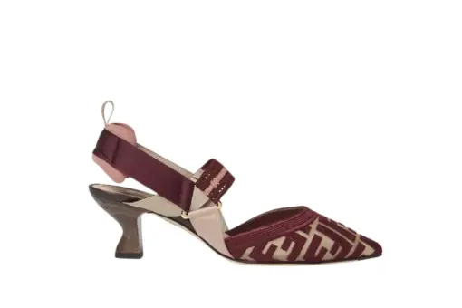 Fendi Colibrì Burgundy Fabric Medium-Heeled Slingbacks