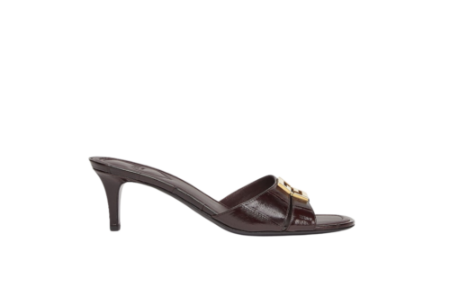 Fendi Ffold Brown Hagfish Leather Medium-Heeled Sandals