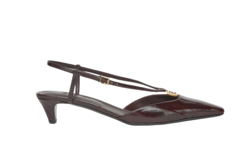 Fendi Ffold Brown Hagfish Leather Low-Heeled Slingbacks