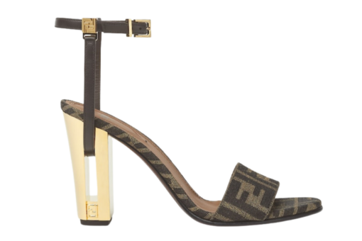 Fendi Delfina Brown Fabric High-Heeled Sandals