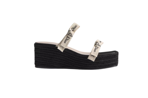 Wedge Slide Straps White Embroidered Cotton