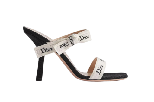 Heeled Sandal Straps Black Embroidered Cotton