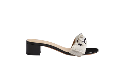 Heeled Slide Black Embroidered Cotton