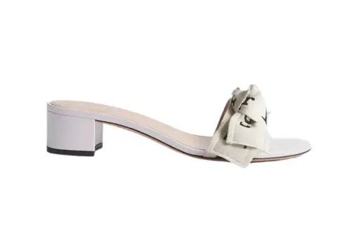 Heeled Slide Ivory Embroidered Cotton