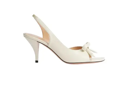 Bow Heeled Slingback Sandal White Lambskin