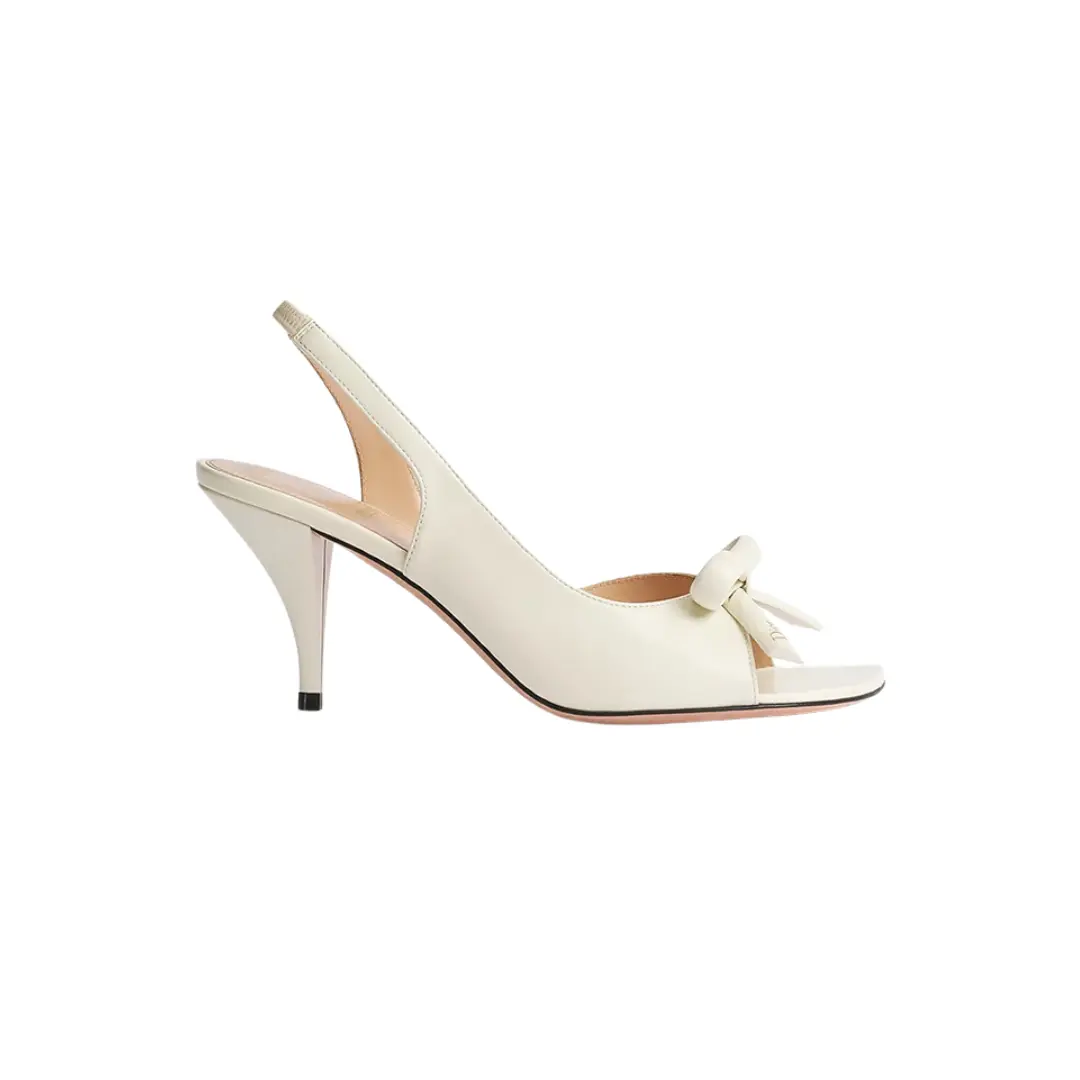 Bow Heeled Slingback Sandal White Lambskin 2026 | Drip Kickz Bow Heeled Slingback Sandal White Lambskin