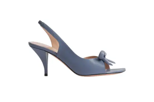 Bow Heeled Slingback Sandal Denim Blue Lambskin