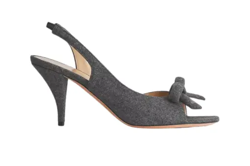Bow Heeled Slingback Sandal Light Gray Virgin Wool Cashmere