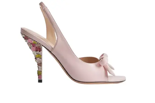 Bow Heeled Slingback Sandal Soupir Pink Lambskin