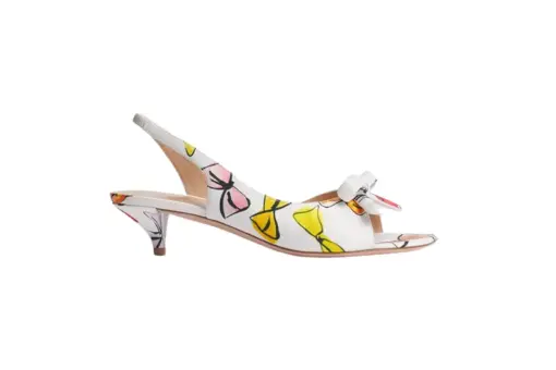 Bow Heeled Slingback Sandal White Technical Twill