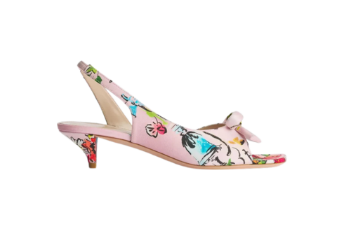 Bow Heeled Slingback Sandal Rose Tendre Technical Twill