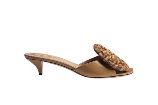 Heeled Sandal Beige Lambskin Crocheted