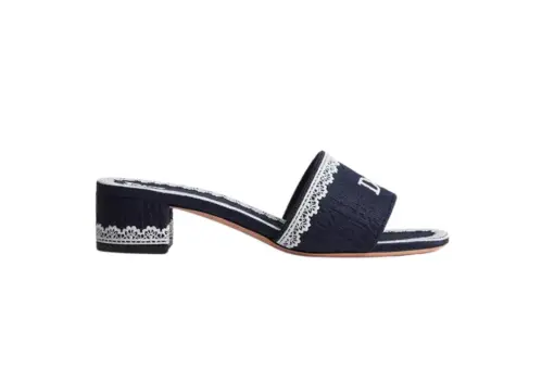 Dentelle Heeled Slide Blue Oblique