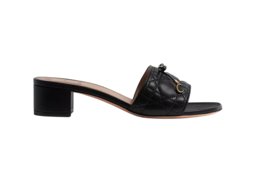 Heeled Slide Black Quilted Cannage Lambskin