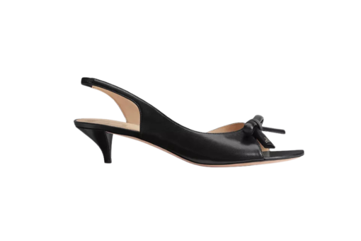 Bow Heeled Slingback Sandal Black Lambskin