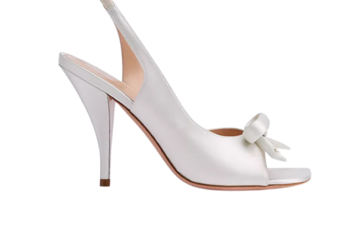 Bow Heeled Slingback Sandal White Satin