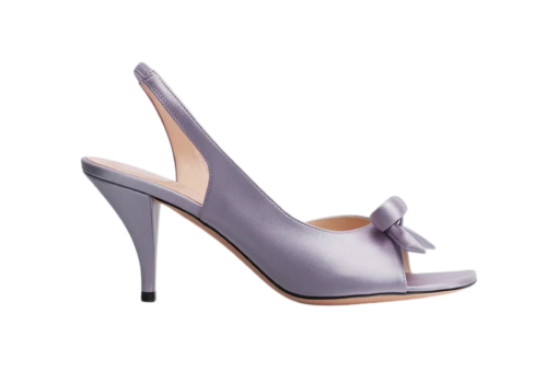 Bow Heeled Slingback Sandal Lilac Satin