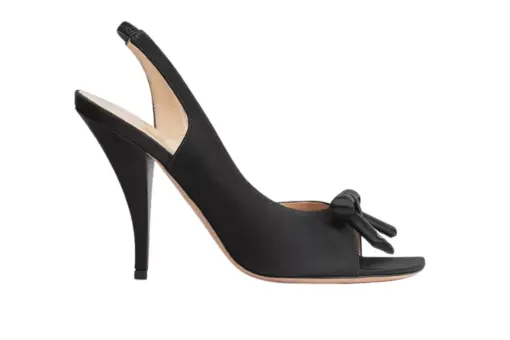 Bow Heeled Slingback Sandal Black Satin