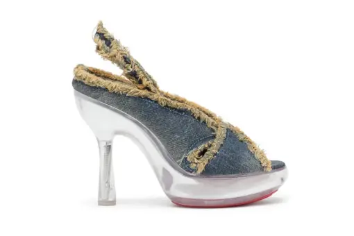 DIESEL D-Lake-Platform Sandals Frayed Denim Plexiglass