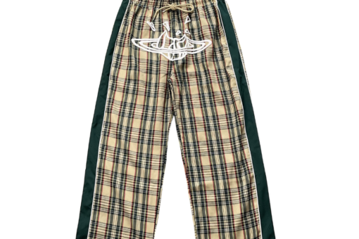 Syna World Plaid Straight Leg Trousers Green Side Stripe