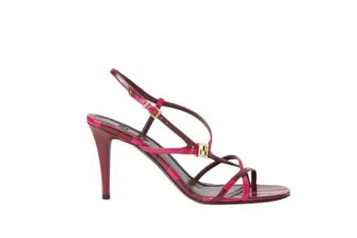 Fendi Ffold Burgundy Fuchsia Hagfish Leather High-Heeled Sandals