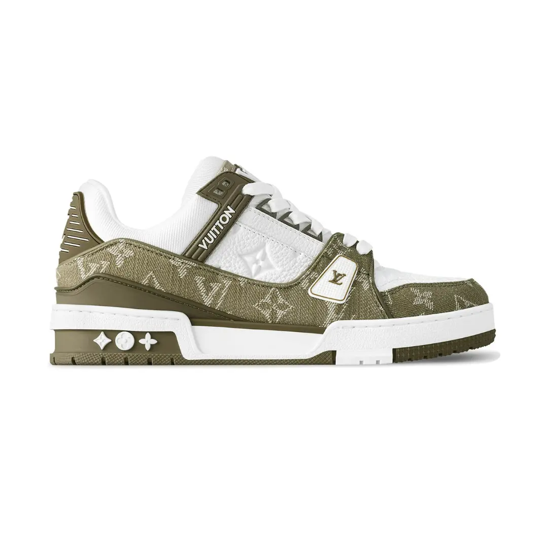 LV Trainer Khaki Green Monogram Denim 2026 | Drip Kickz LV Trainer Khaki Green Monogram Denim