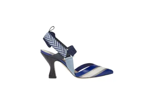 Fendi Iconic Colibrì White Blue Hagfish Mesh High-Heeled Slingbacks
