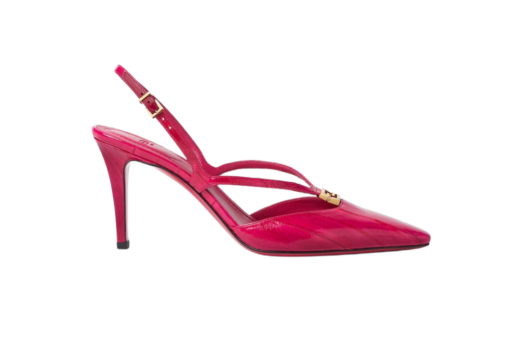 Fendi Ffold Fuchsia Hagfish Leather High-Heeled Slingbacks
