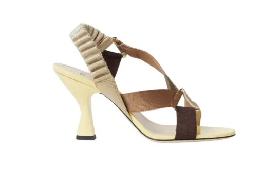 Fendi Iconic Colibrì Yellow Leather Multicolor Fabric Sandals