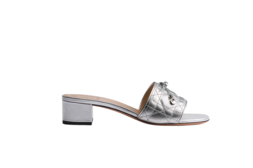 Cannage Heeled Slide Silver-Tone Laminated Lambskin