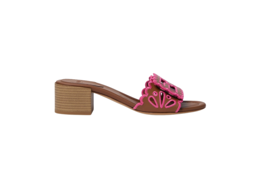 Fendi Baguette Brown Nappa Leather Medium-Heeled Slides