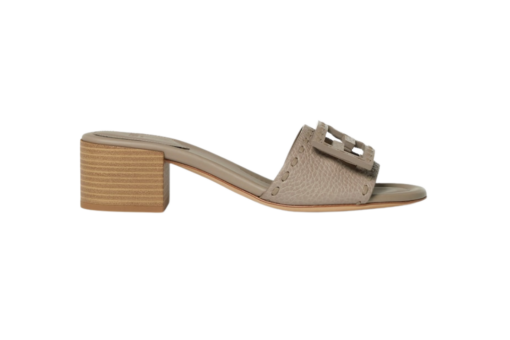Fendi Baguette Dove Gray Leather Medium-Heeled Slides