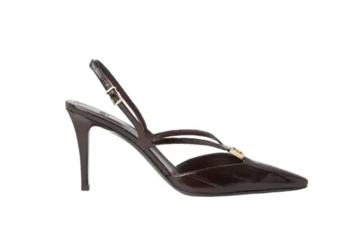 Fendi Fendi Ffold Brown Hagfish Leather High-Heeled Slingbacks