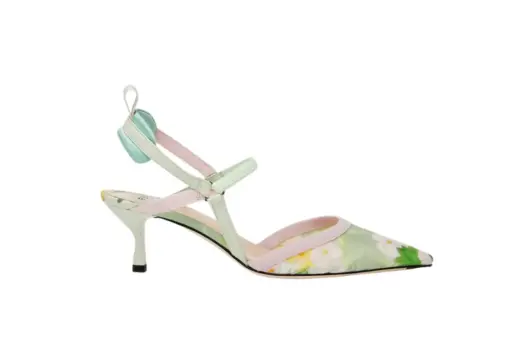 Fendi Colibrì Lite Light Green Printed Organza Medium-Heeled Slingbacks
