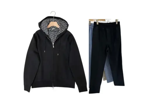 Black Cotton and Cashmere Knit Track Suits