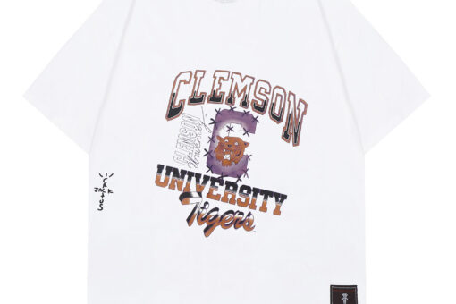 Travis Scott Cactus Jack x Mitchell & Ness Clemson University Hand Drawn Graphic T Shirt White