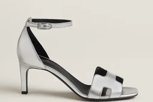 Hermes Joy 70 Sandal Heel Gris Argenté