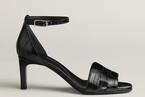 Hermes Joy 70 Sandal Heel Crocodile Black